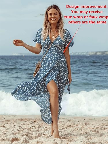 berrygo women's boho v neck ruffle floral wrap maxi dress BerryGo Women's 2024 Summer Boho V Neck Ruffle Floral Maxi Dress Wrap  Wedding Guest Dress Blue S in Kenya