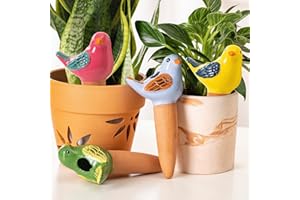 SURE YUESI 4 Pack Self Watering Bird Shaped Globes, Terracotta Vacation Planters Devices with Slow Release Automatic Watering Spikes, Plant Watering Pots for Indoor and Outdoor Potted Plant