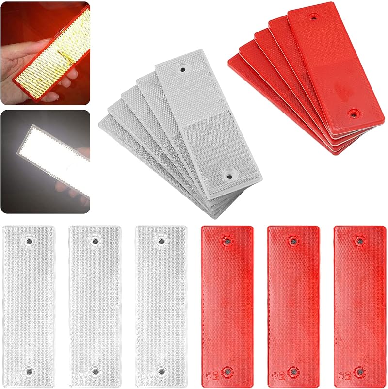 Abnaok 10pcs Self Adhesive Trailer Reflectors Rectangular 15x5cm Red Silver