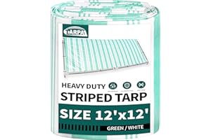 TARPAL Heavy Duty Poly Tarp 12x12 Feet 12mil Striped tarp Multipurpose Protective Cover Durable, Waterproof, Weather Proof, UV,Rip and Tear Proof（Green/White）