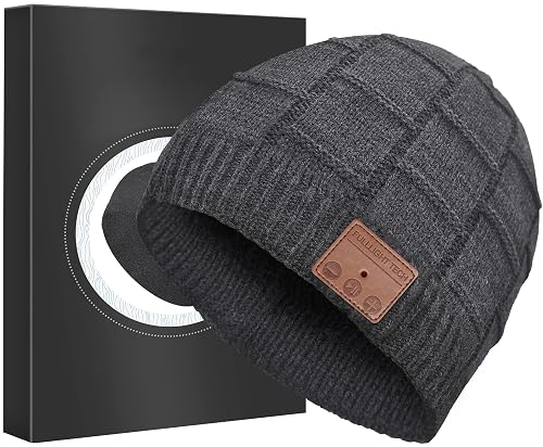 Bluetooth Beanie Hat,Upgraded Hat Headphones Headset Winter Music Hat Knit Running Cap with Speakers & Mic Unique Christmas Tech Gifts for Women Mom Her Him Men Teens Boys Girls Dark Gray