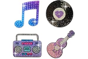 StickerBeans® Rhinestone Stickers – I Love Music 4-Pack, 2” x 2” Unique Sparkly Cut-to-Shape for Collecting, Trading, Decorating Laptops, Phone Cases, Scrapbooks - Kids, Teens, Adults