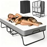 SUNCROWN Folding Bed with Mattress, 75" x 31" Portable Rollaway Bed for Adults with 5" Memory Foam Mattress, Heavy Duty Metal Frame, Space Saving Guest Bed with Wheels