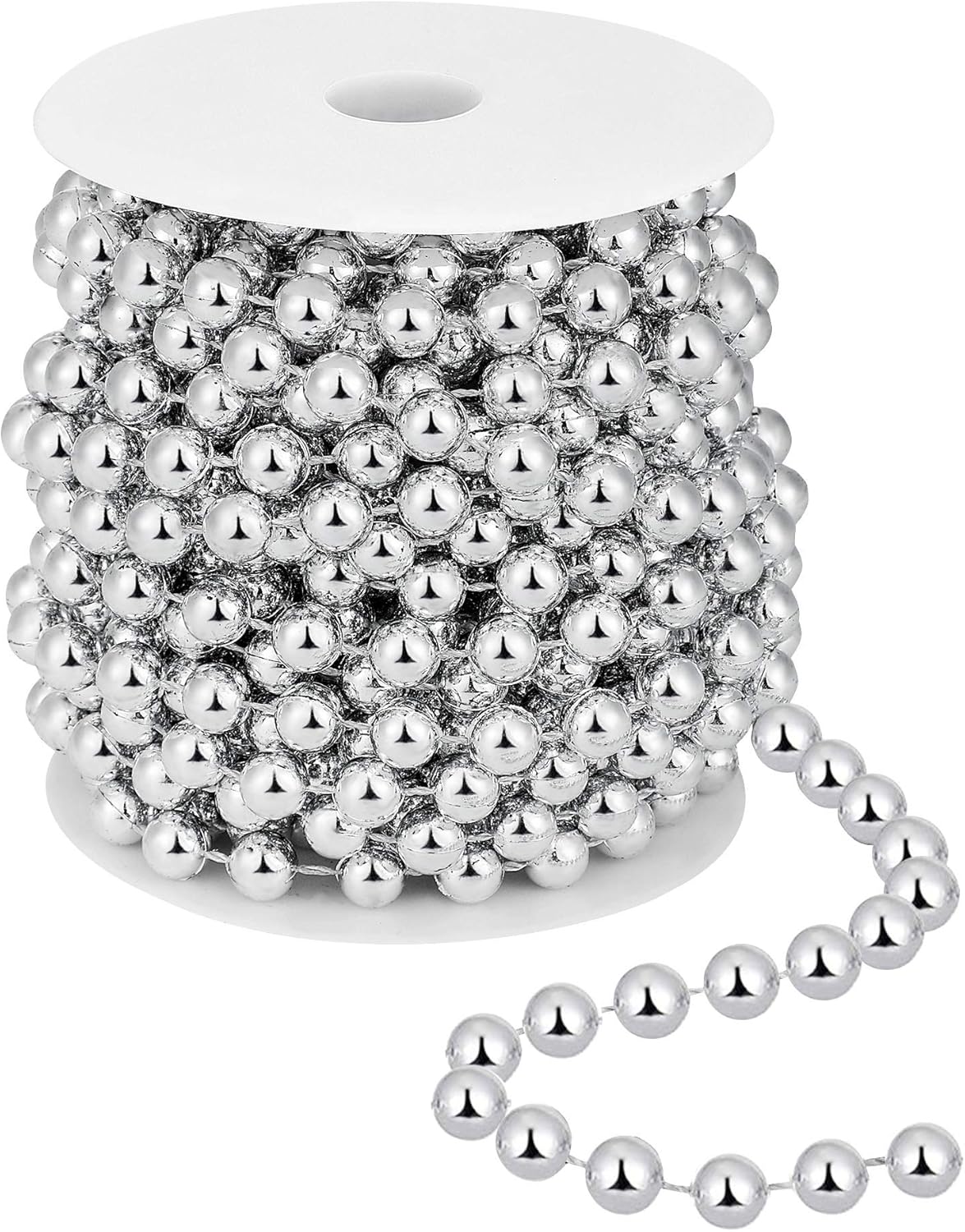 Wreaths, Garlands & Swags - 26 Feet Christmas Tree Beaded Garland Plastic Pearl Strands Chain Artificial Pearls Beads Trim Garland for Xmas Tree Holiday Wedding DIY Decoration Supplies (Silver)