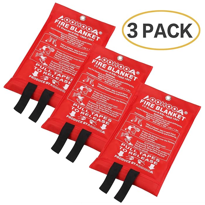 AOOHOOA Fiberglass Emergency Fire Blanket for Kitchen,Camping,Fireplace,Grill,Car,RV,Boat and so on (3 Pack)