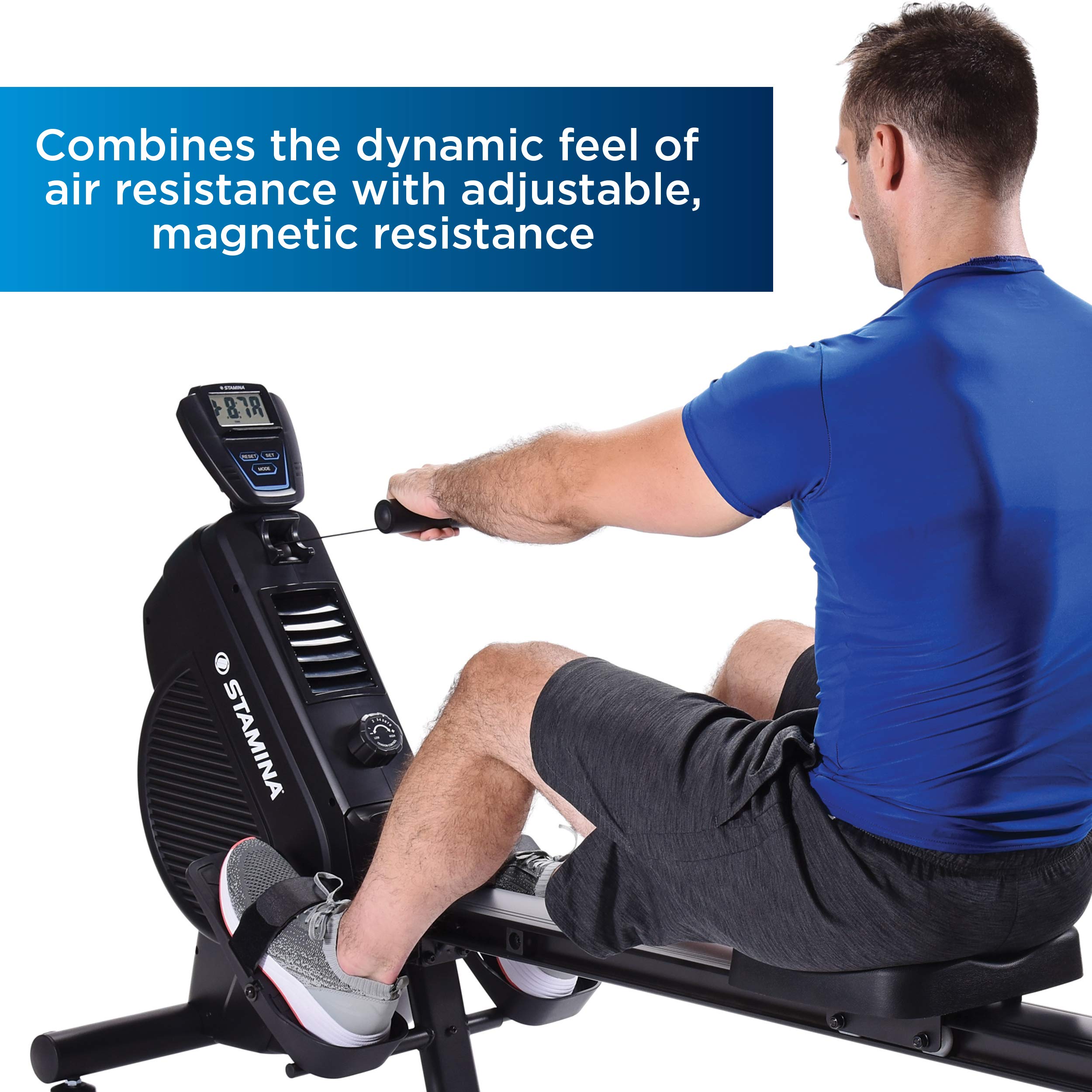 Stamina Dual Air and Magnetic Resistance Rowing Machine w/Fitness Coaching App - 8 Levels Magnetic & Air Resistance, LCD… - Image 3