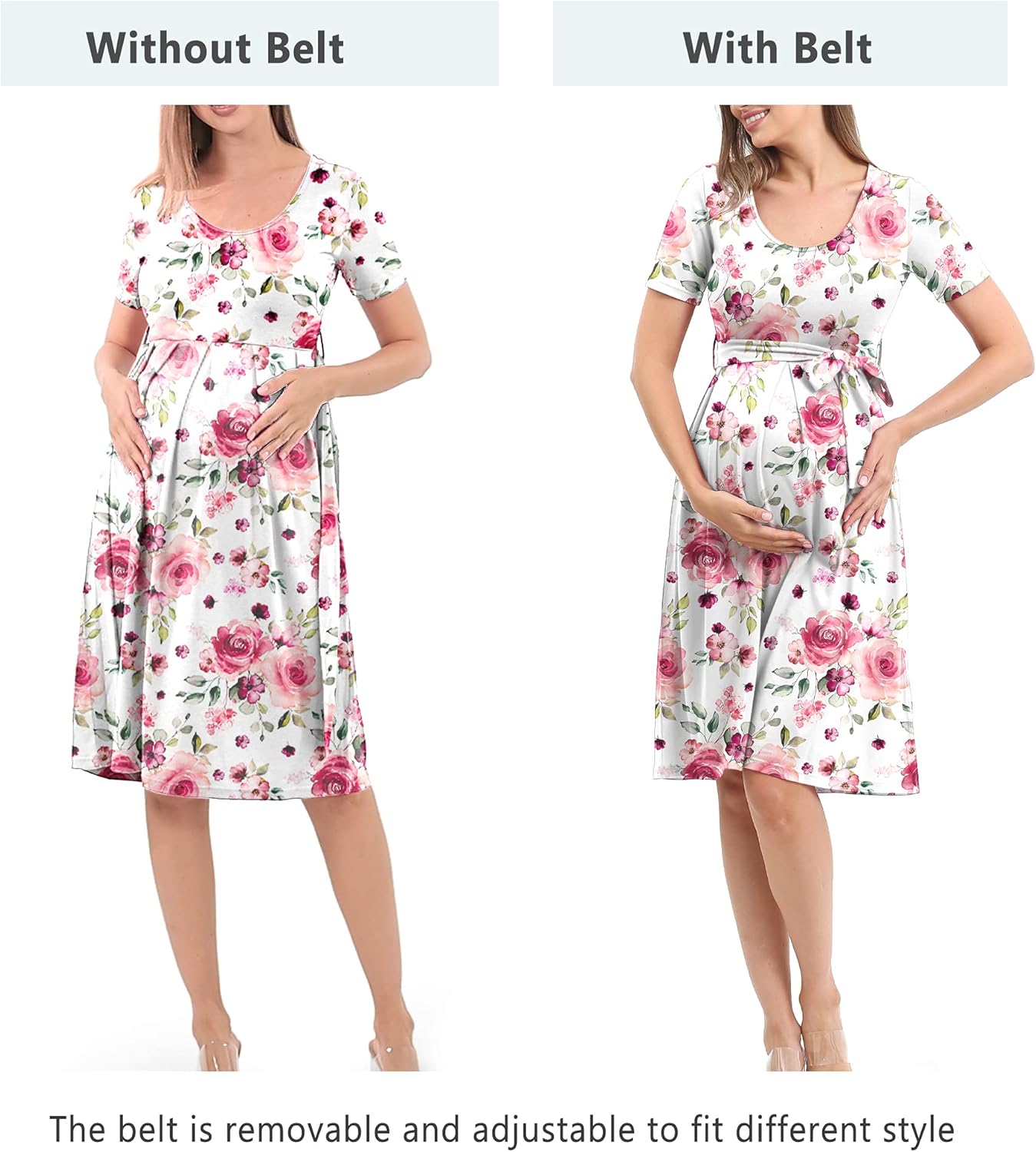 SUNNYBUY Women's Maternity Dress Casual Maternity Swing Dress Pregnancy Clothes Knee Length with Belt at  Women’s Clothing store