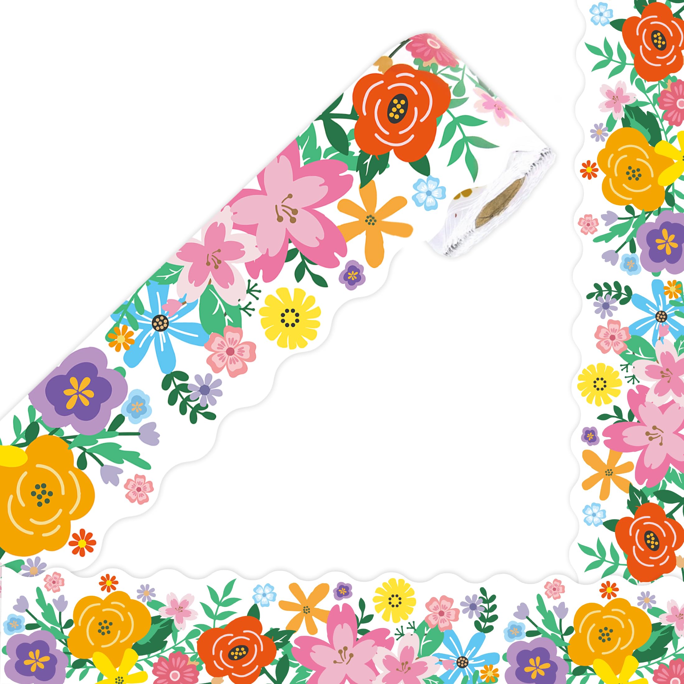 UNIIDECO 65.6ft Bulletin Board Borders, Flower Bulletin Board Decorations Scalloped Border Trim Rolled Borders Classroom Bulletin for Back to School Office Classroom Decor