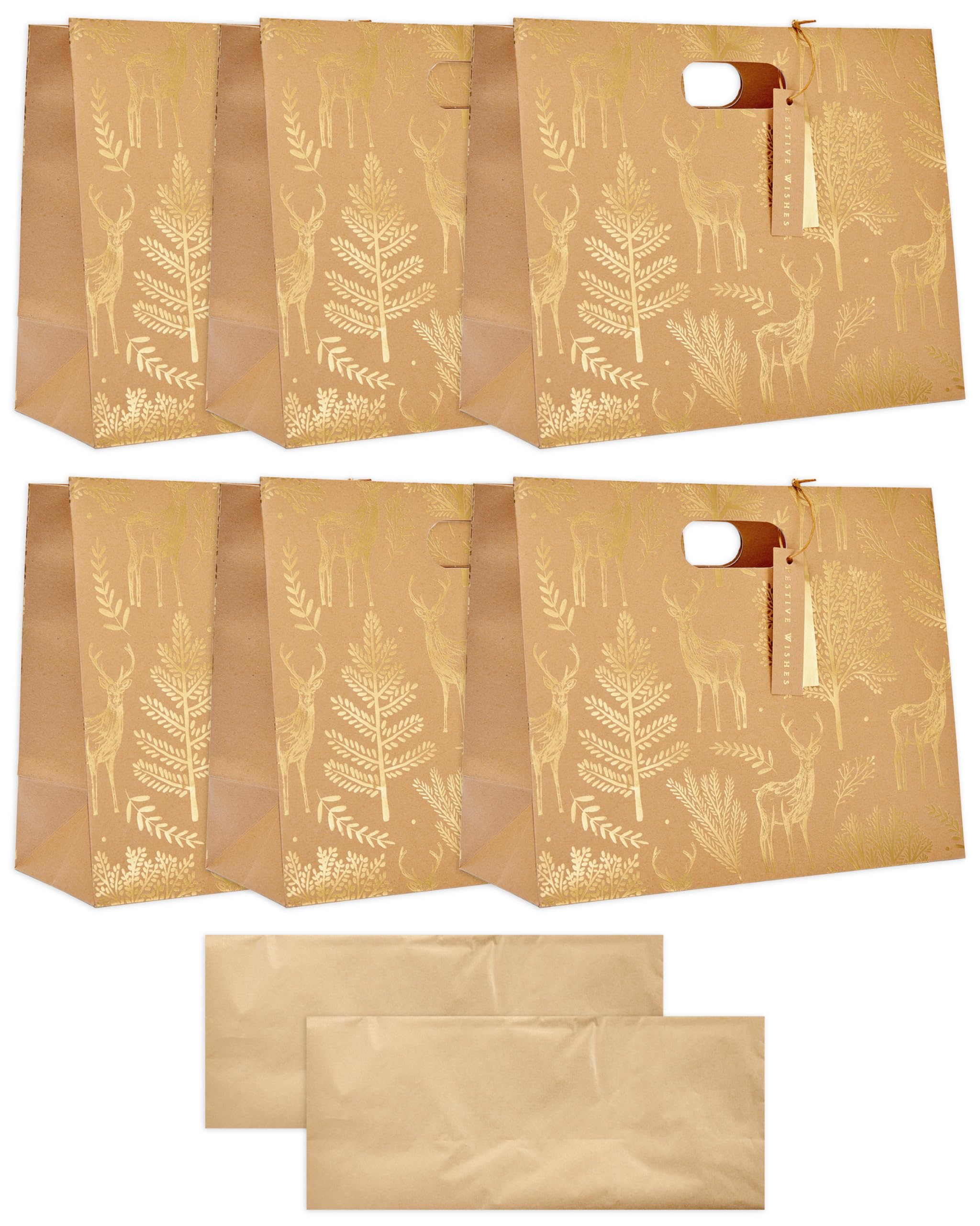 UK Greetings Multipack of 6 Large & 10 Sheets of Gold Tissue Paper - Gold Deer Design