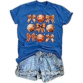 Football Shirts for Women Game Day Tshirt Football Outfits Funny Bow Graphic Tee Mom Sport Short Sleeve