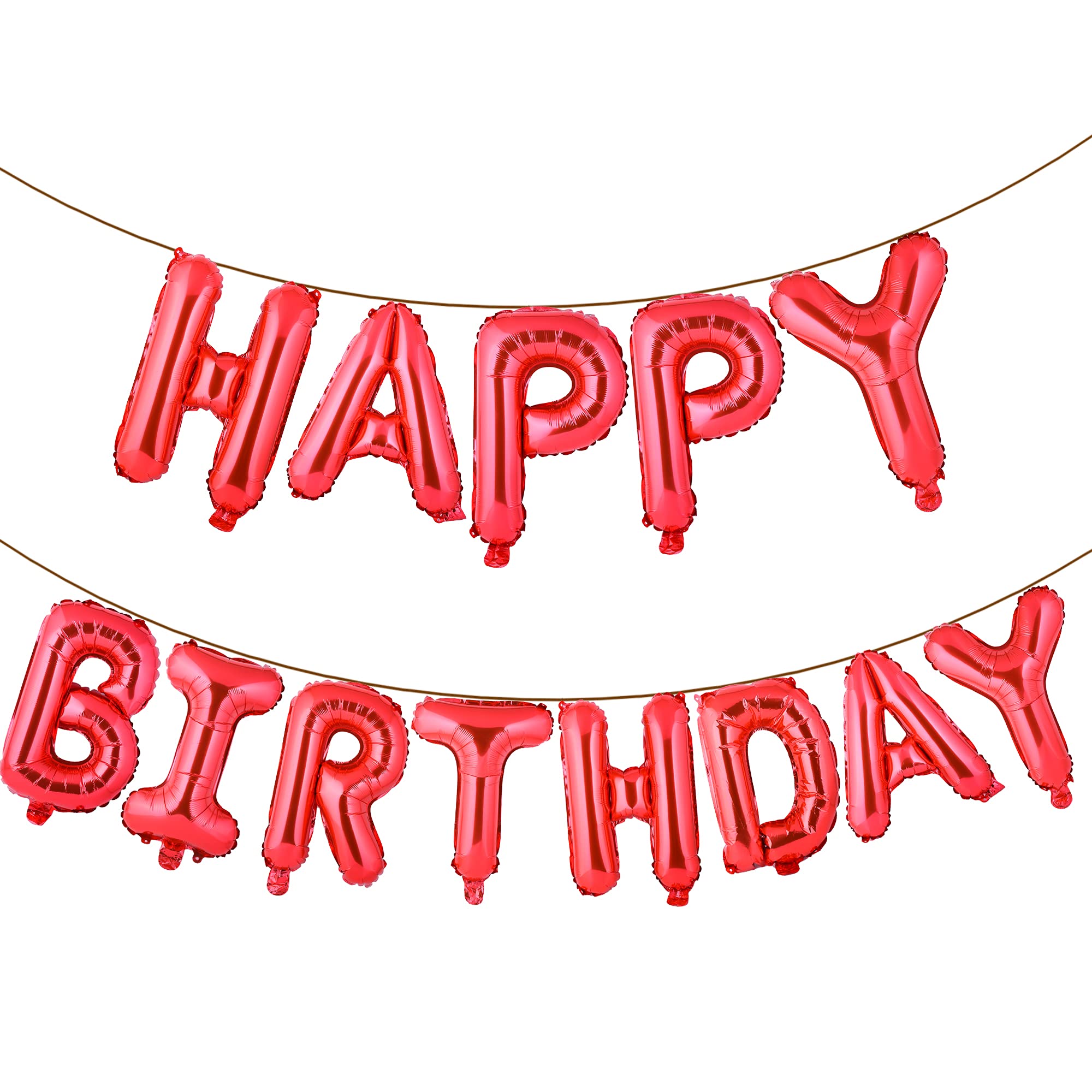 YPSelected Happy Birthday Balloons Banner 16 Inch Hanging Birthday Balloons 3D Silver Foil Letter Balloons for Kids and Adults Birthday Party Decorations Supplies (Red)