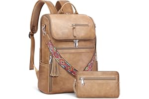 SYTRAH Leather Laptop Backpack for Women Designer Laptop Bag, 16.5 inch Travel Computer Backpacks Purse with Tassel