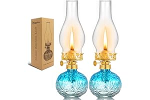 Housselden 2 Pcs Chamber Oil Lamps for Indoor Use Lantern Kerosene Hurricane Vintage Glass Lamp, Large Classic Decor Lamp for Home Emergency Lighting 11Inch Height (Gradient Blue)