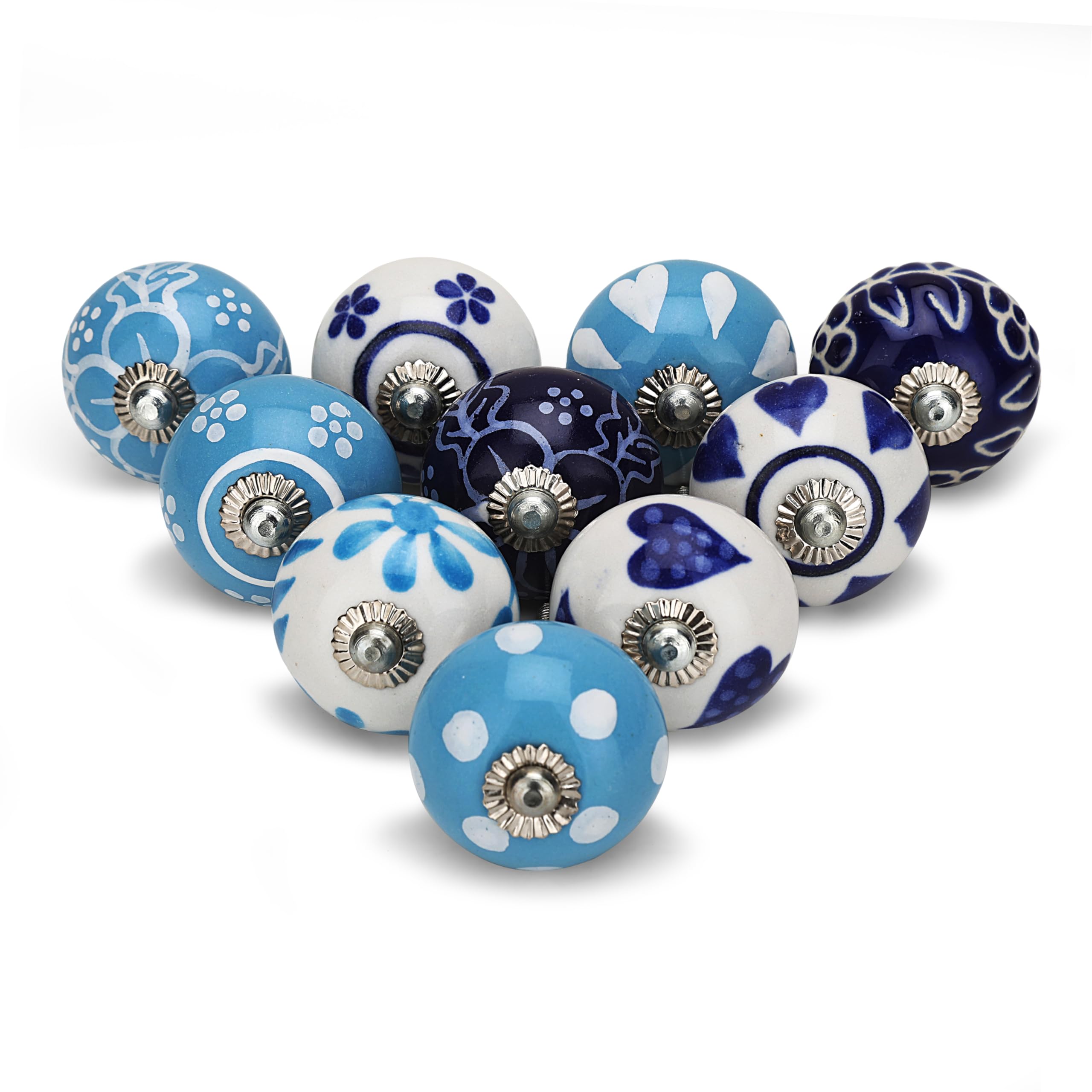 Craft Trade Assorted Blue Door Cabinet Knobs for Dresser Drawer Vintage Closet Ceramic Knob Colorful Pull Handles Cupboard Wardrobe Knobs for Kitchen Furniture Home Décor - Pack of 10