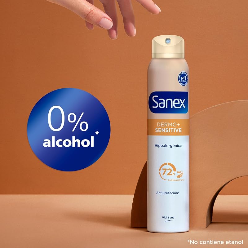 Sanex Dermo Desodorizante Spray Sensível, Pack 6 Uds x 200 ml, Antitranspirante, até 24H Proteção Contra Suor e Odor, Suave na Pele Sensível, Restaura o pH Natural da Pele