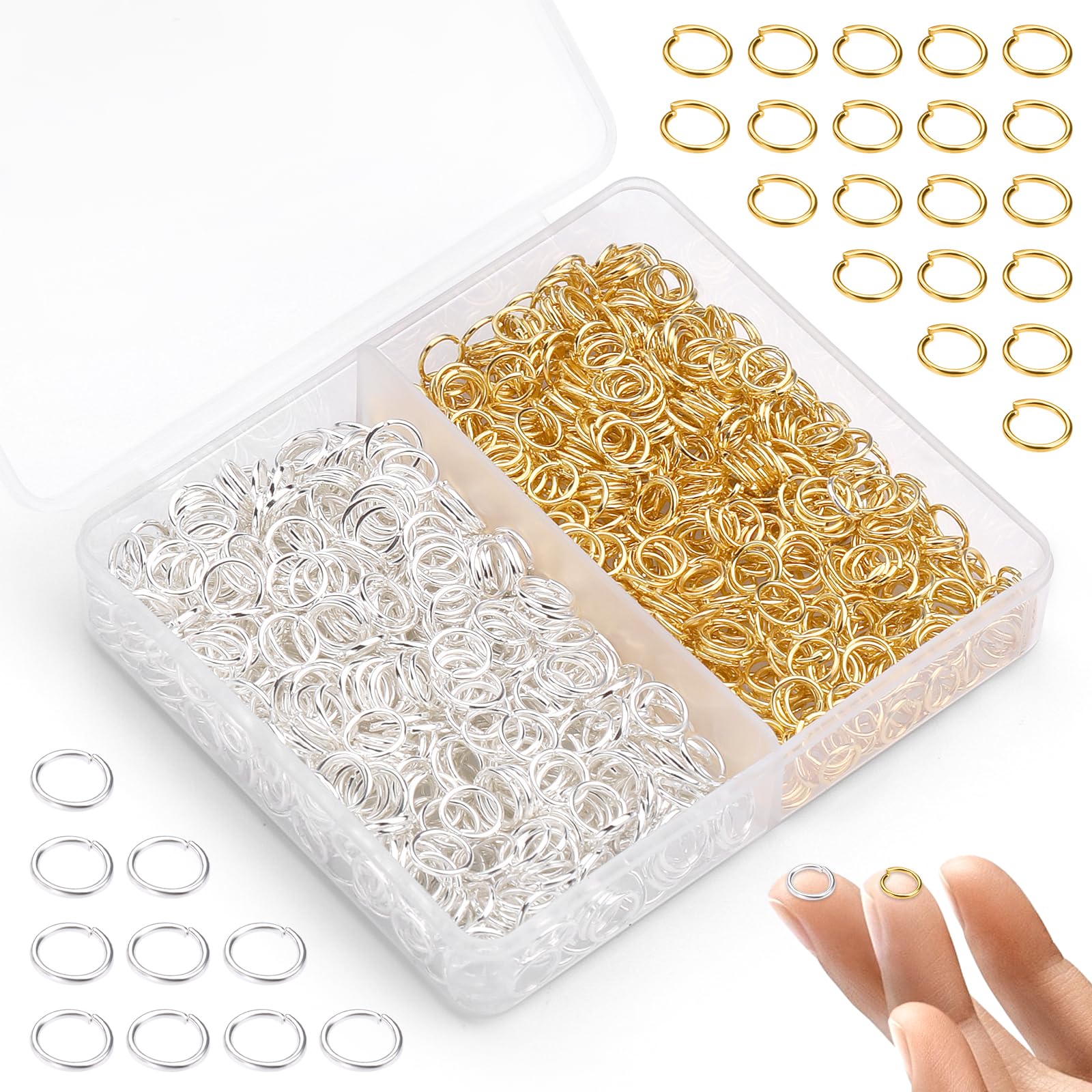 1200 Pcs Jewelry Split Rings, Stainless Steel Open Rings, 2 Colors Jump Ring, Necklace Split Ring with Plastic Box for Jewelry Making, Necklace, Bracelet DIY