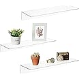 MyGift 17-Inch Clear Acrylic Floating Shelves - Wall Mounted Modern Crystal Display Shelf Racks, Set of 3