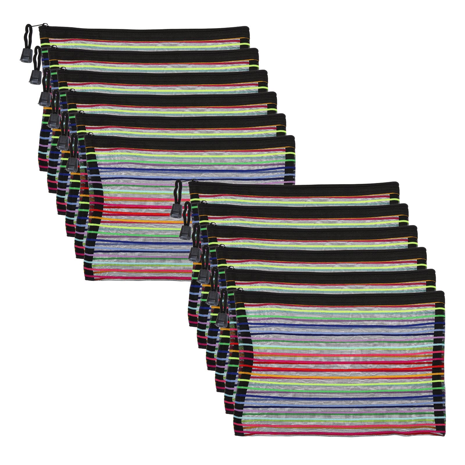 PATIKIL Mesh Zipper Pouch, 12 Pack Nylon A5 Size Pen Pencil Case Document Toiletry Cosmetic Makeup Zipper Travel Pouch Organizer for Office, Black