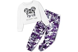 CRISONE Girl Outfits Long Sleeve Printed Crop Tops + Camouflage Pants 2pcs Fall Winter Clothes Set