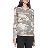 DKNY Womens Long Sleeve Layering Printed Sportswear Top
