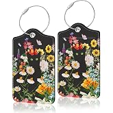 2 Pack Luggage Tag for Suitcase, Cute Unique Leather Suitcase Tags Identifiers with Privacy Name Address Labels & Durable Steel Loop for Women Men Travel