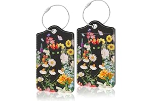 COWDIY 2 Pack Luggage Tag for Suitcase, Cute Unique Leather Suitcase Tags Identifiers with Privacy Name Address Labels & Durable Steel Loop for Women Men Travel