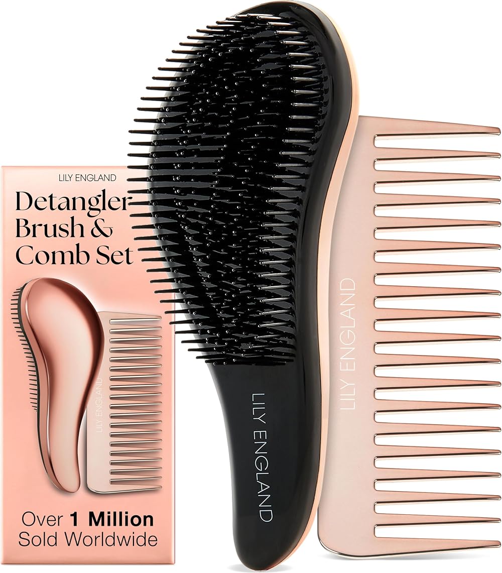 Lily England Detangle Hair Brush & Comb Set Rose Gold - Women Kids Toddlers All