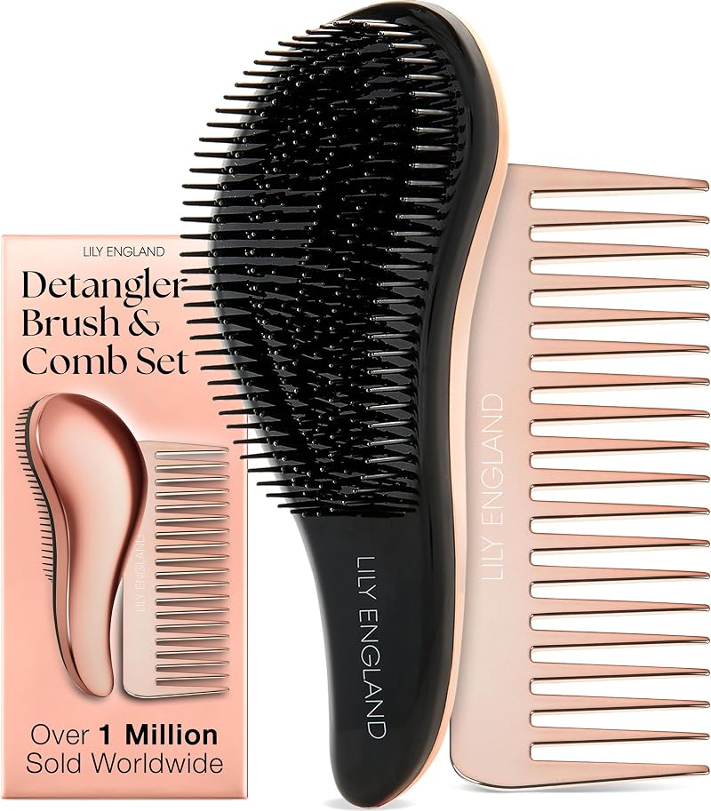 Lily England Detangle Hair Brush & Comb Set Rose Gold - Women Kids Toddlers All