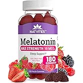 Natvites Melatonin Gummies Max Strength 10mg Pectin Gummies, Helps with Sleep Support, Berry Flavor Gummy, 100% Drug Free, 180 Count (Pack of 1)
