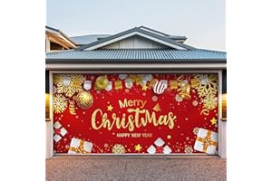 VRAINITO 7 x 16 ft Double Garage Door Christmas Decorations, 2023 Christmas Garage Door Banner, Large Christmas Garage Door Decorations, Outdoor Christmas Garage Door Mural, Merry Christmas Decorations (Red)