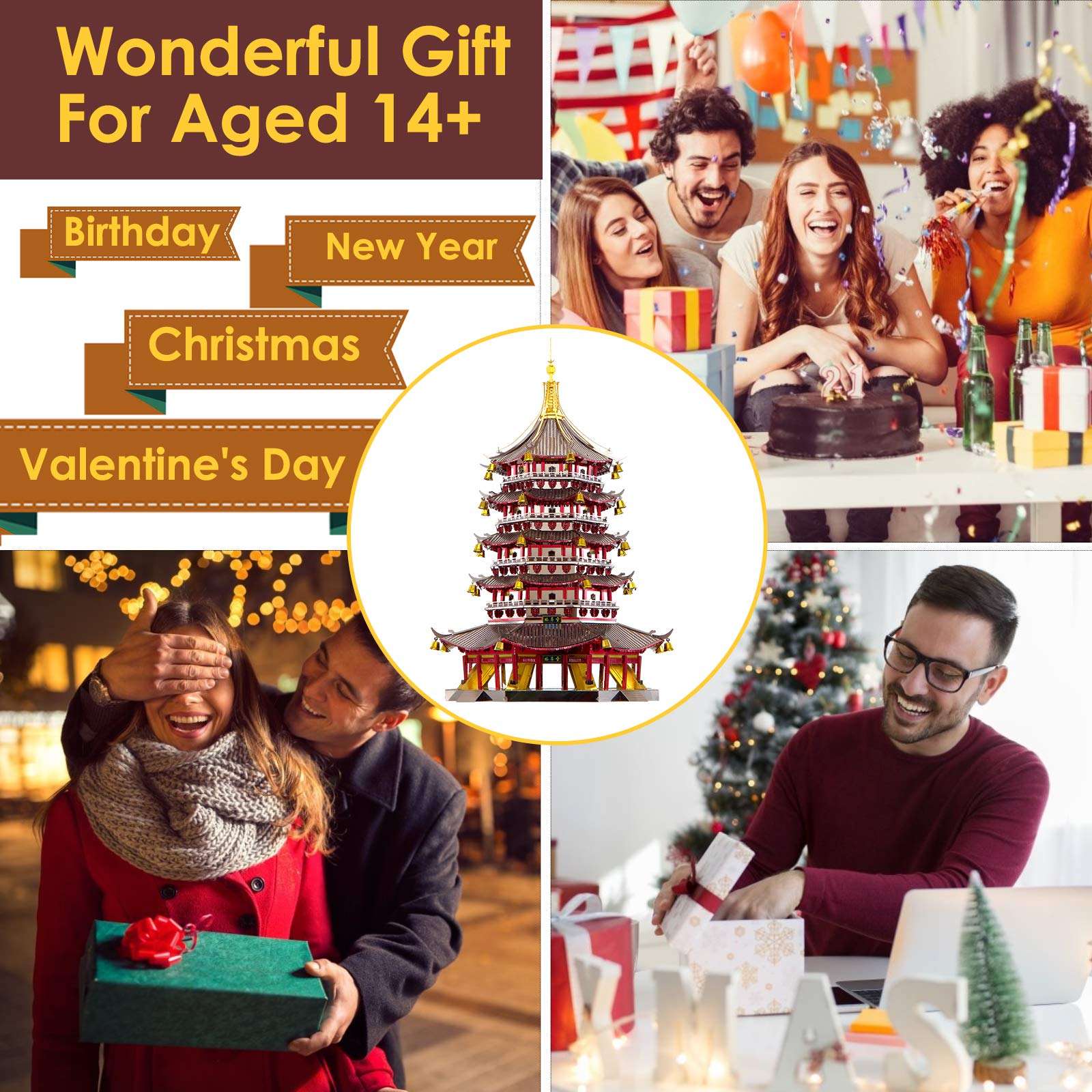 Piececool 3D Metal Puzzle Model Kits- Leifeng Pagoda Metal Model Kits for Adults, Chinese Traditional Architecture Building Kits DIY Brain Teaser Puzzles Gifts for Teens Family- 796 Pcs