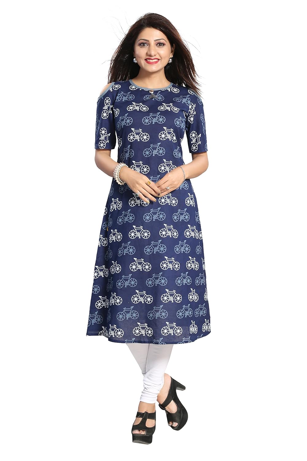 Buy Fashion Queue Straight Long Kurti Blue Color Kurti/Kurta Half