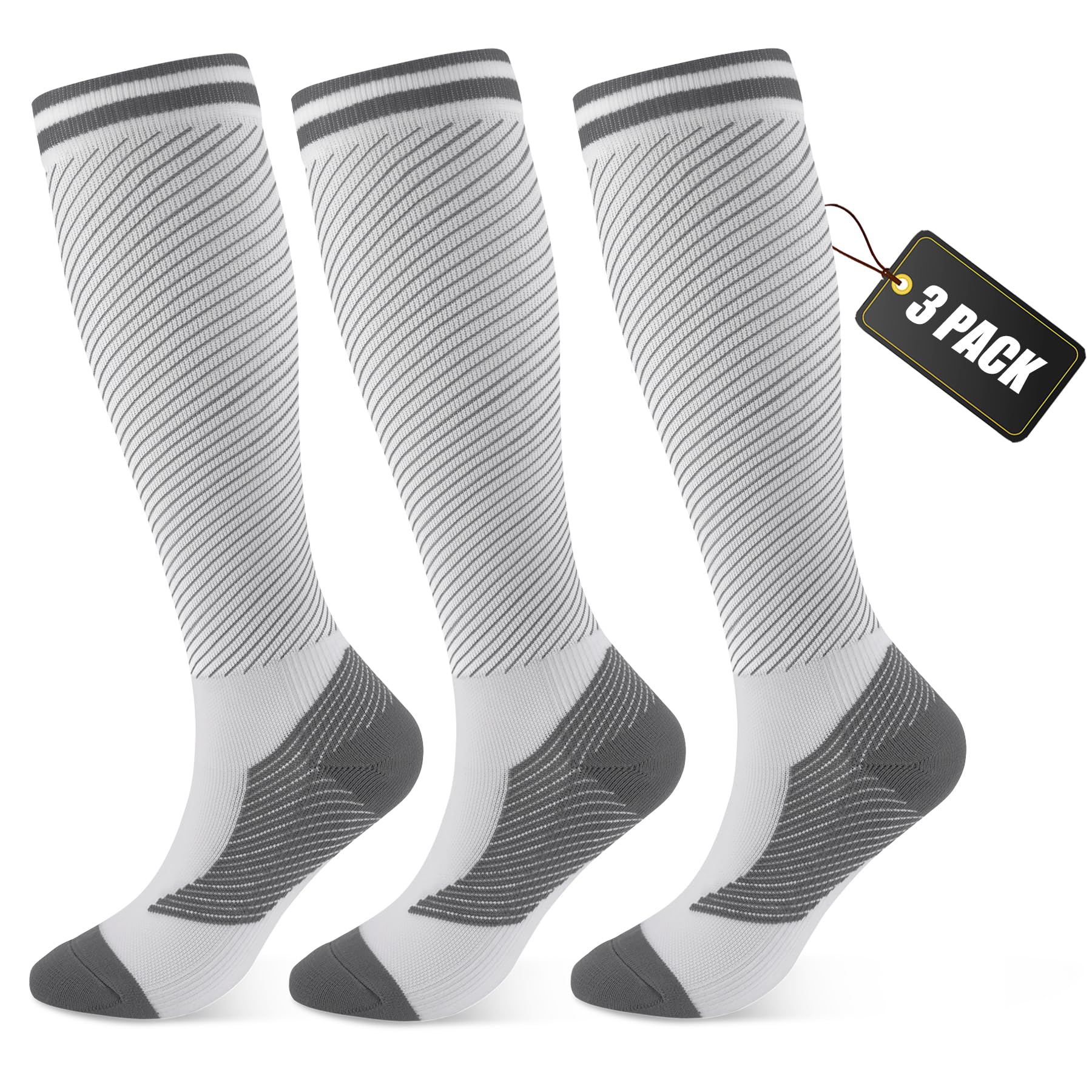 Photo 1 of Medical Graduated 30-40mmHg Compression Socks for Women&Men Circulation Knee High Socks Hiking Running Nursing Stockings(L,3White)