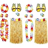XEPST 14 Pack Hula Skirt Costume Kit for Hawaii Luau Party, 2-Person Set Dancing Hula with Grass Skirt, Hawaiian Lei, Hibiscus Hair Clip, Pineapple Sunglasses for Couples, Friends & Family, 80 cm