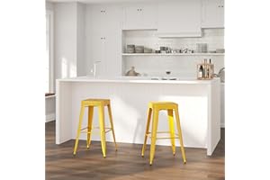 Merrick Lane Newark Series Bar Height Stool - Yellow Finish - Metal Frame with Cross Bracing - Backless Design - Integrated Footrest