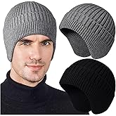 2pcs Winter Beanies with Ear Flaps for Men Women, Warm Knit Earflaps Cap Thick Hats