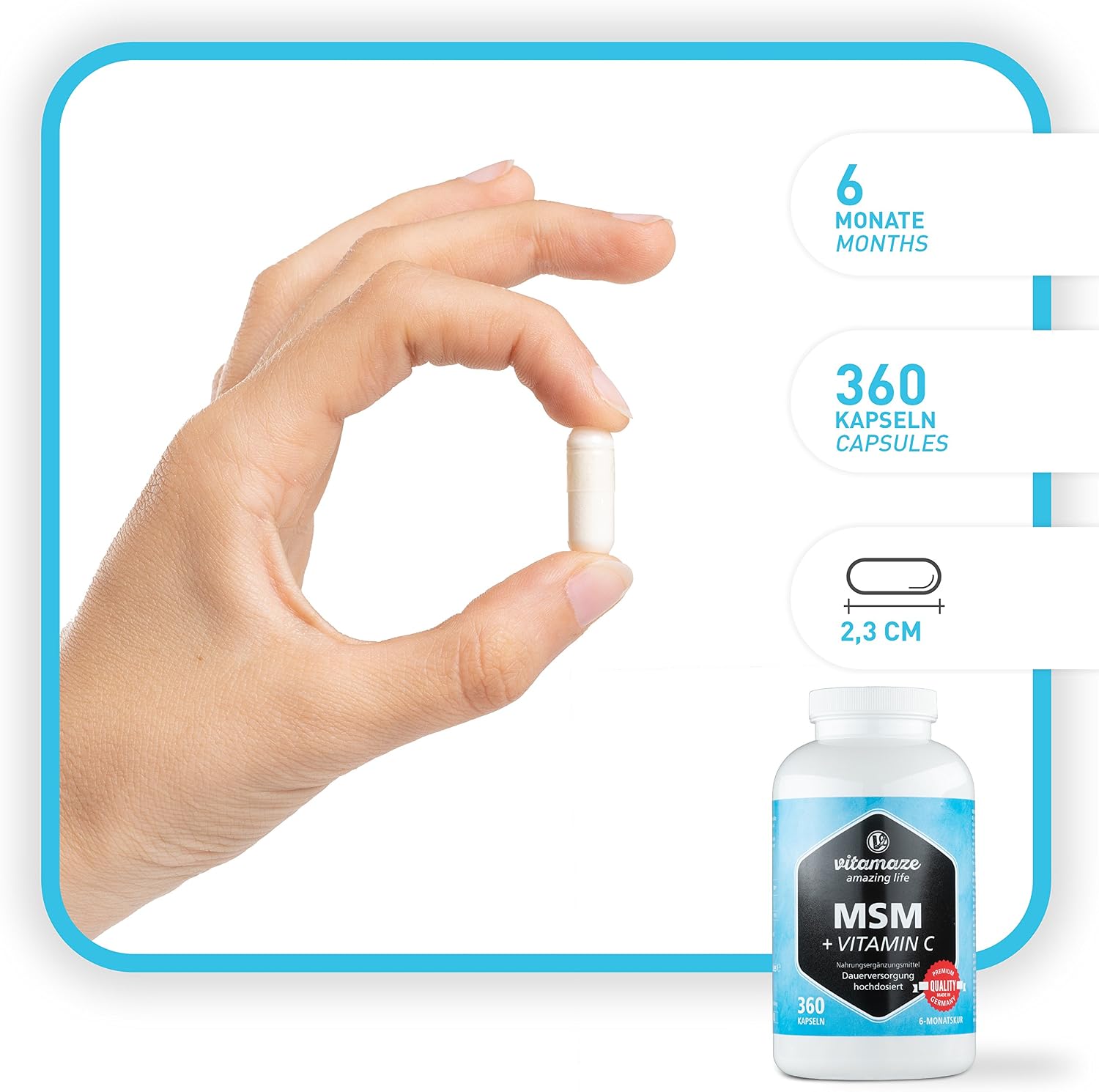 MSM Capsules with Vitamin C, 360 Capsules for 6 Months, 1334 mg Daily Dose of Organic Sulfur Powder - Image 3