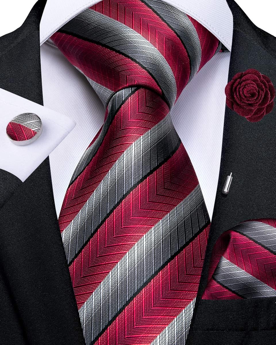 DiBanGu Silk Tie Woven Handkerchief Mens Necktie and Lapel Pin Brooch