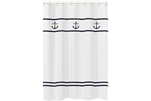 Sweet Jojo Designs Anchors Away Nautical Navy and White Kids Bathroom Fabric Bath Shower Curtain