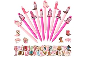 Neptniopllab 52 Pack Western Stationery Set with 12 Pcs 0.5mm Black Ink Western Cowgirl Cowboy Theme Ballpoint Pens 50 Pcs Vi