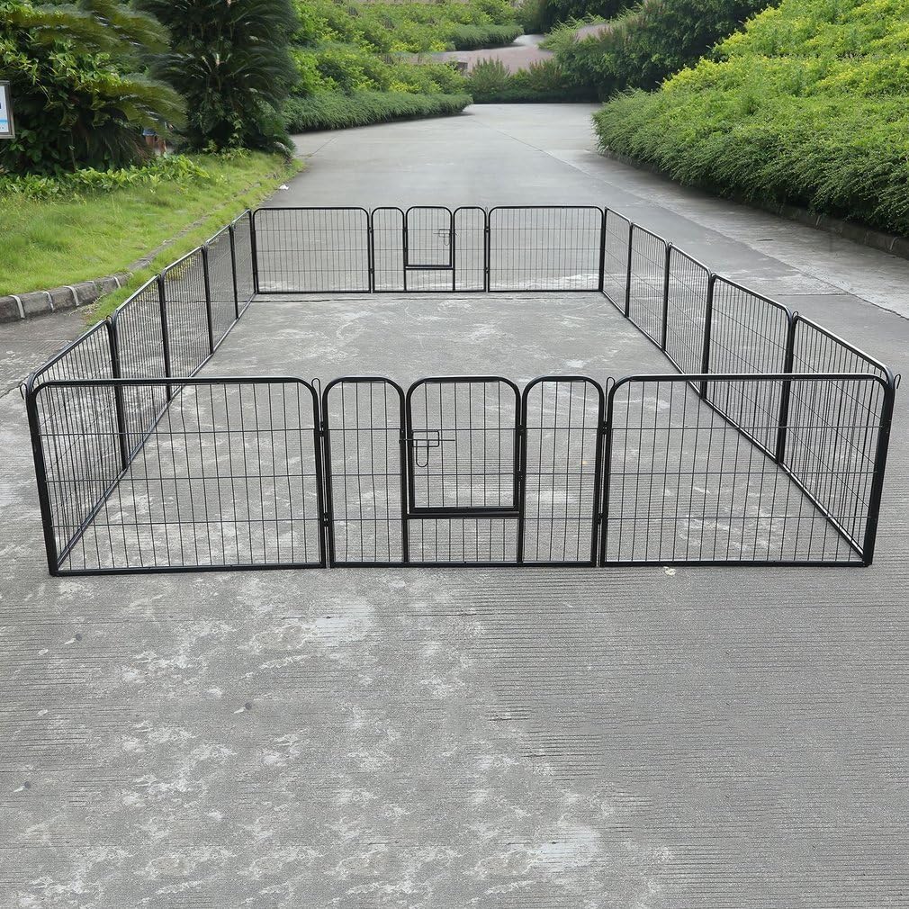 Amazon 16パネルペットケージベビーサークルドッグエクササイズフェンスラージケンネルヤードアニマルランケージブラック