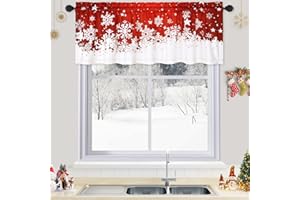 CAROMIO Christmas Kitchen Curtains Valance, Red Velvet Short Curtains for Windows, Floral Snowflake Decoration Cafe Curtains, Thermal Insulated Room Darkening Short Curtain (52" W x 15" L, Set of 1