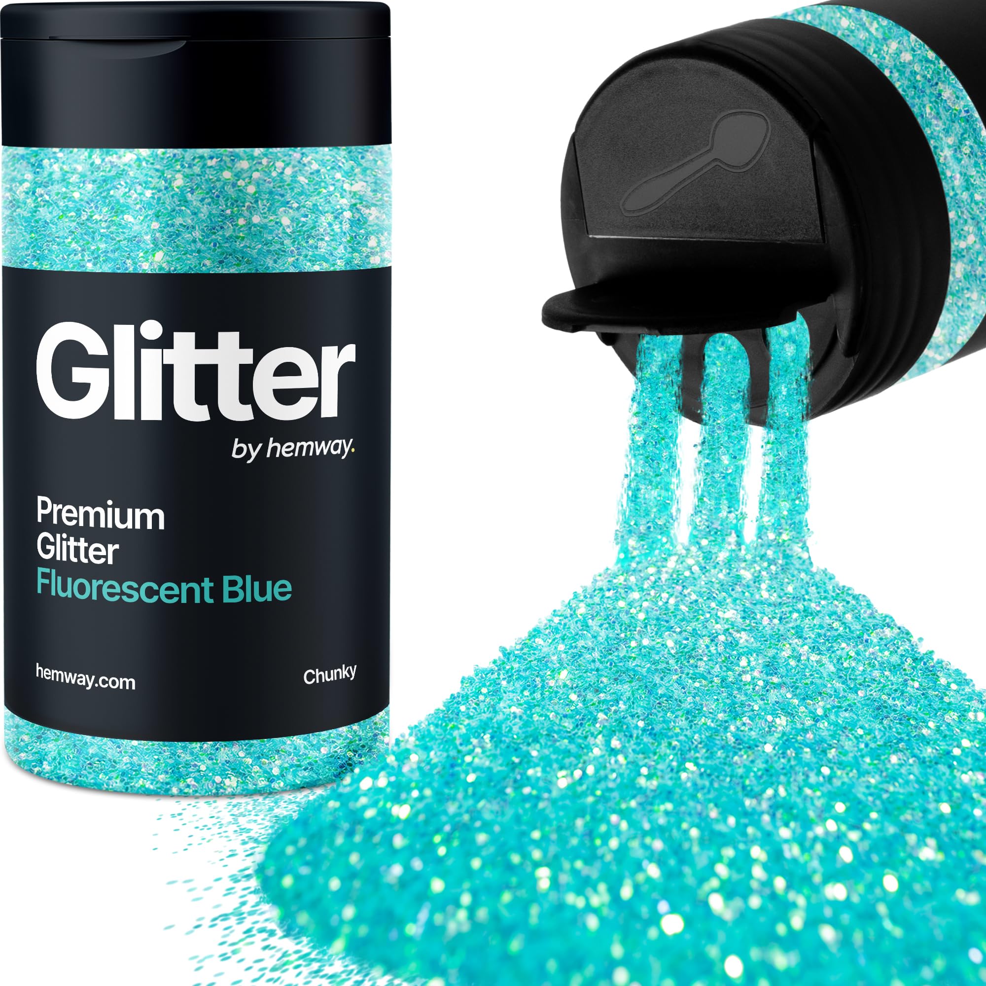 Fluorescent Blue Glitter Shaker, 130g Chunky Glitter, Crafts 1/40" Metallic Flake Blue Sequins, Resin & Epoxy Crafts, Decorating, Halloween, Christmas Nail, Face, Hemway