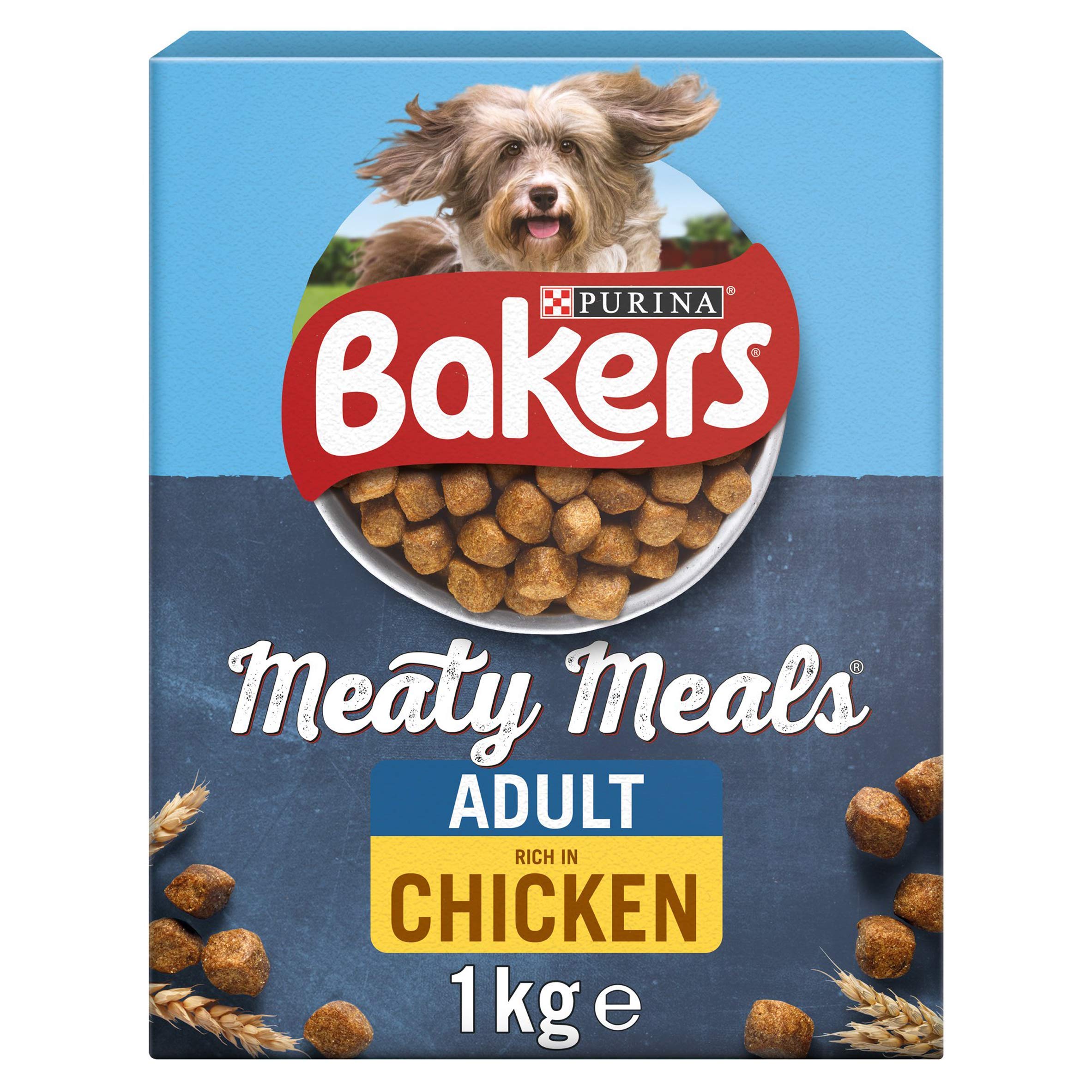 Bakers Meaty Meals Adult Dry Dog Food Chicken 1kg (Pack of 4)