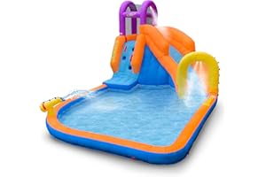 BOUNCE N' PLAY Mega Tornado Twist Inflatable Water Slide for Kids - Water Park with Slides, Climbing Wall, Water Cannon and Splash Pool - Ages 5 and Up - with Blower