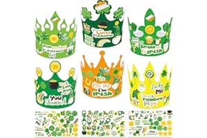 WorldBazaar St. Patrick's Day Crown Hat Craft for Kids 24 Pack Lucky Shamrock Clover Paper Hat with Stickers Green Irish Classroom Family Party Favors Supplies