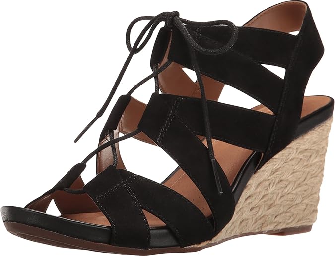 Amazon.com | CLARKS Artisan Acina Chester Wedge Sandals Black Suede 10.5 M | Platforms & Wedges