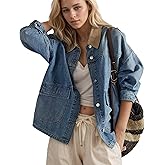 TIKITIDES Womens Oversized Lemon Denim Barn Jacket with Contrast Trim Long Sleeve Button Down Jean Coat with Pockets