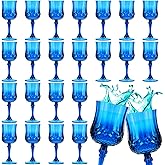 Pinkunn 50 Pcs 7 oz Plastic Vintage Wine Glasses Reusable Colored Goblets Patterned Drinking Water Glasses Cup Dishwasher Safe for Valentine's Day Wedding Reception Party Supplies (Dark Blue)