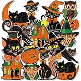 Whaline 40Pcs Vintage Halloween Cutouts, Retro Pumpkin Witch Cat Owl Assorted Cutouts Orange Black Classic Vintage Halloween Decorations for Trick or Treat Holiday Party Party Decor